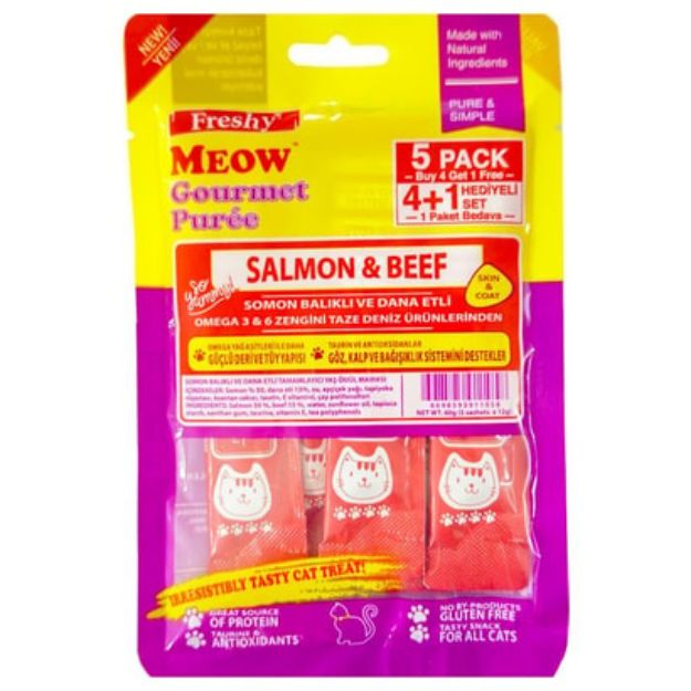 Picture of Freshy Meow Gurme Pure Somon Balıklı ve Dana Etli 60Gr 5Li Paket