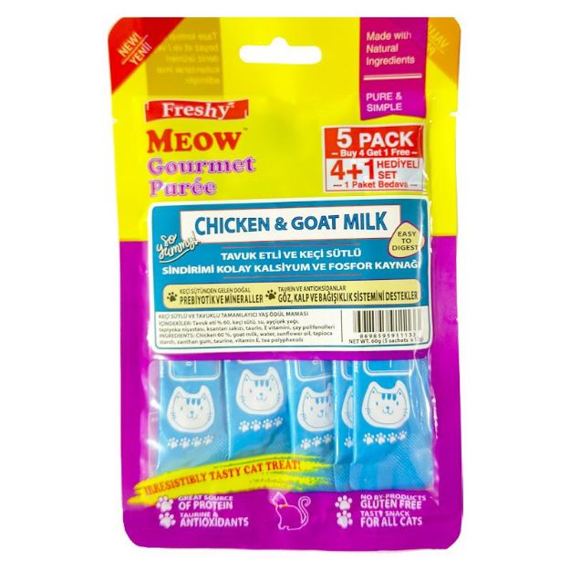Picture of Freshy Meow Gurme Pure Tavuk Etli Keçi Sütlü 60Gr 5Li Paket 
