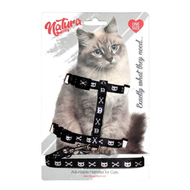Picture of Natura Adult Cat Harness - Dog Skull Black