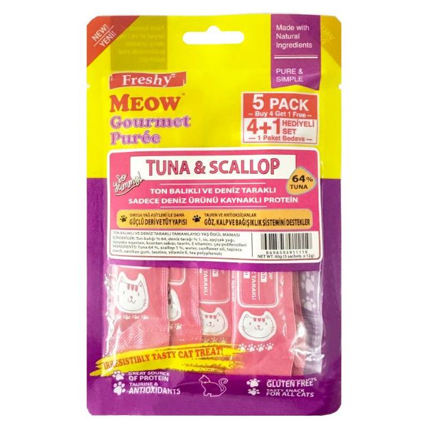 Picture of Freshy Meow Gurme Pure Ton Balıklı Deniz Taraklı 60Gr 5Li Paket