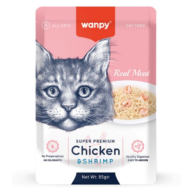 Picture of Wanpy Pouch Tavuklu & Karidesli Yetişkin Kedi Maması 85G