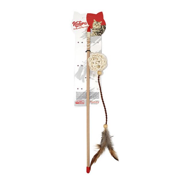 Picture of Natura Uzun Deri Tüylü Bambu Top Kedi Olta Oyuncak 45 Cm