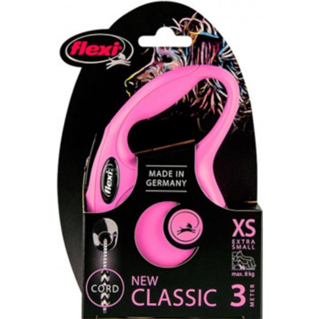 Picture of Flexi New Classic İpli XSmall Otomatik Gezdirme 3 Mtr Pembe