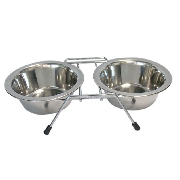 Picture of Tommy Tel Ayaklı İkili Kedi Köpek Çelik Mama Kabı 10 oz / 2x0,3 lt