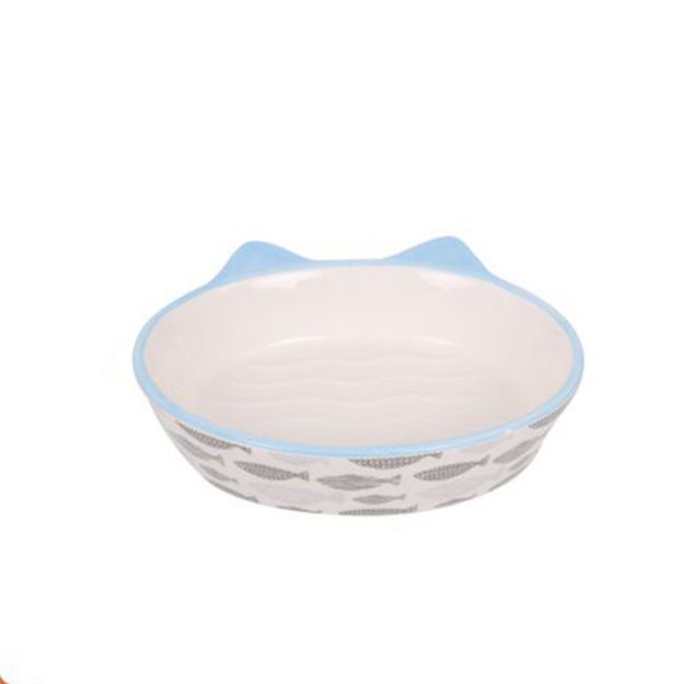 Picture of Zampa Kedi Figürlü Porselen Mama ve Su Kabı Mavi 200 ml